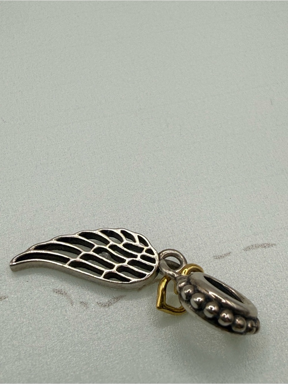 Pandora Angel Wing w Gold Open Heart Charm - Picture 5 of 5